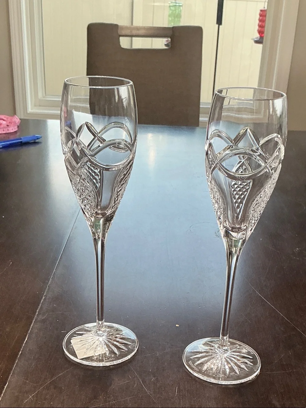 Waterford Crystal Clear Cut-Glass Champagne Flutes - Pair